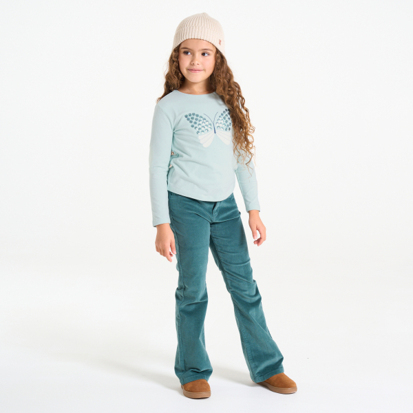 تيشيرت مزين بفراشة مطرزة بالترتر باللون الأزرق للفتيات